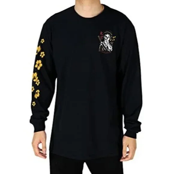 Riot Society Black L/S Skull & Floral Graphic Print Tee | Streetwear Grunge Moto - Picture 8 of 13
